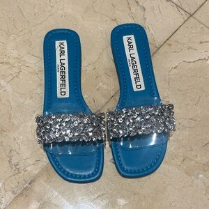 AUTHENTIC Karl Lagerfeld Blue and Silver Embellished Sandals Paris BRAND NEW!!